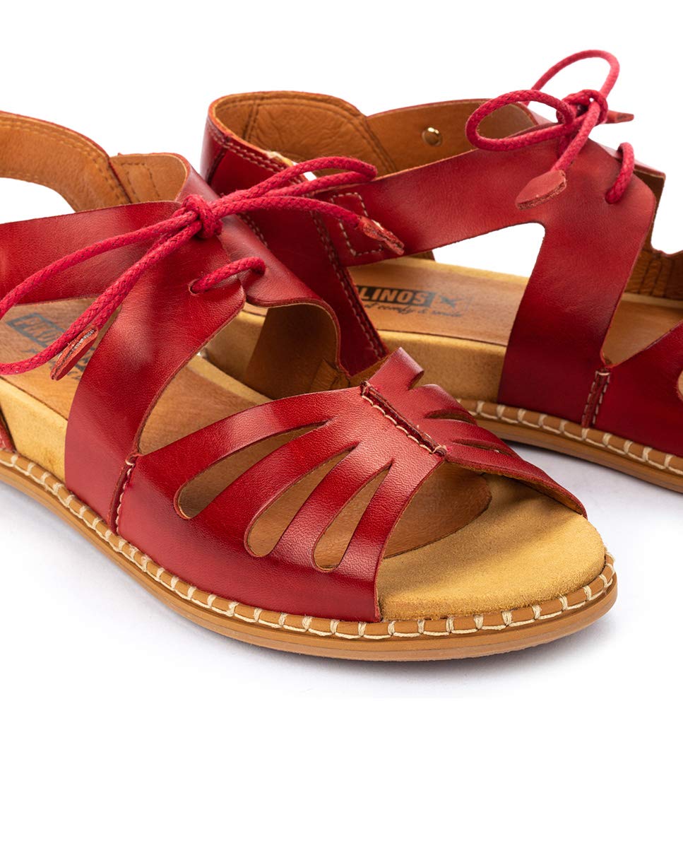 PIKOLINOS Women's Leather Flat Sandals - Marazul Coral | Comfortable & Stylish for Beach, Vacation & Summer Outfits