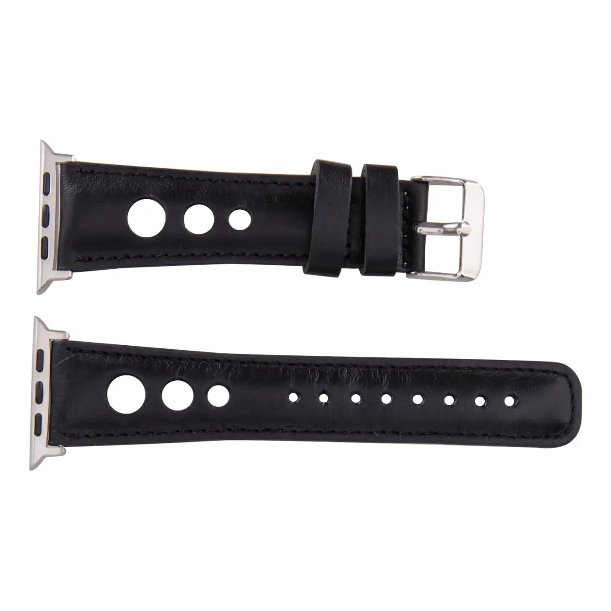 Premium Black Leather Rally Strap for Apple Watch - Durable, Comfortable & Stylish Band for Workouts, Running & Everyday Wear