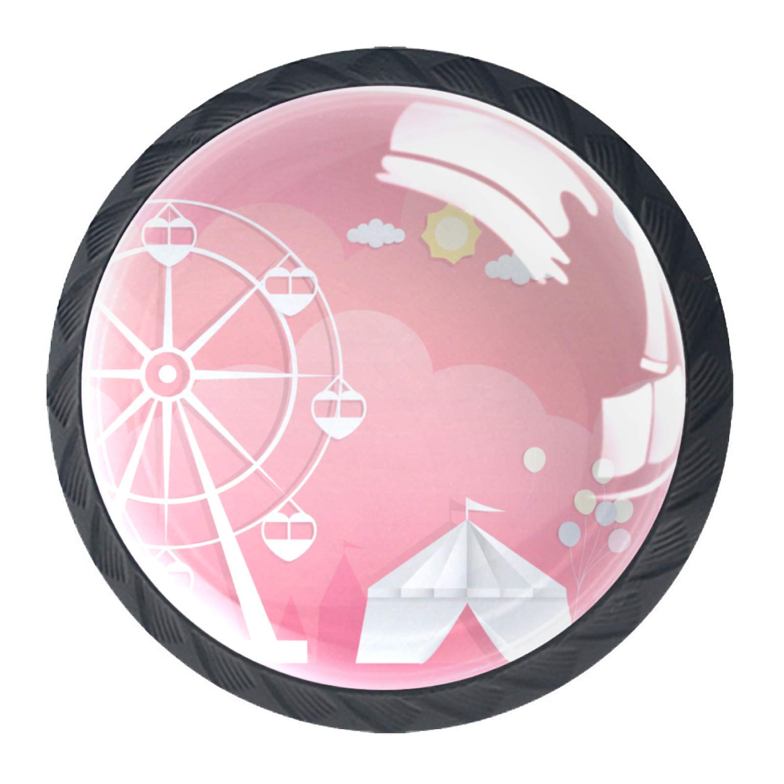 1.38 Inch Round Kitchen Cabinet Knobs - Ferris Wheel & Tent Design Drawer Handles - 4 Pack Cabinet Hardware for Home & Office Furniture Upgrade