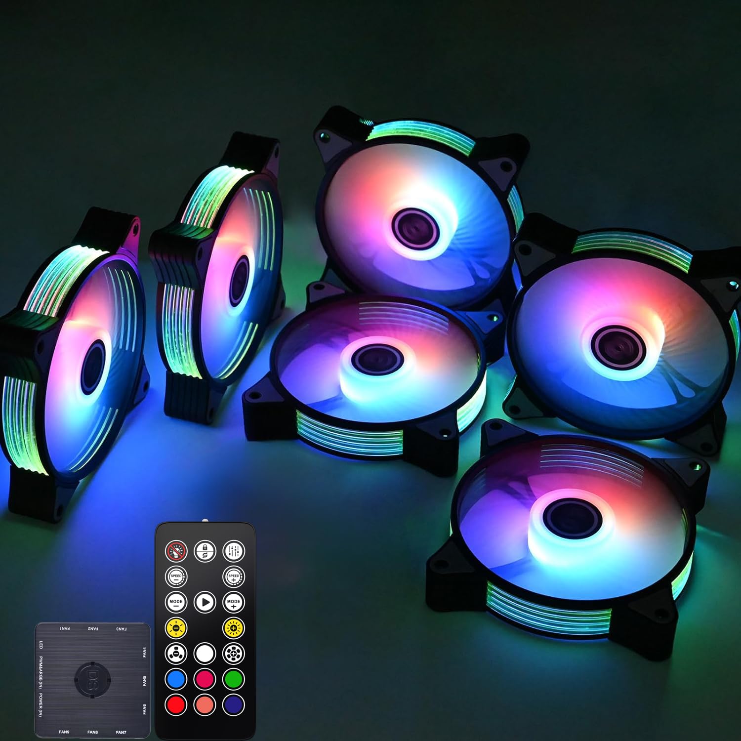DS 120mm RGB PC Case Cooling Fan Kit with ARGB LED & Controller - 6 Pack G Series Computer Fans for Gaming PC Build & Case Modding | Perfect for Desktop Cooling, RGB Lighting Effects & Custom PC Setups