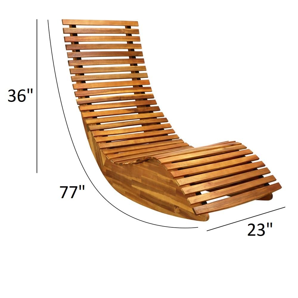 Acacia Wood Rocking Chaise Lounge Chair - 330 lbs Weight Capacity Outdoor Patio Furniture for Poolside, Garden, Sauna & Relaxation