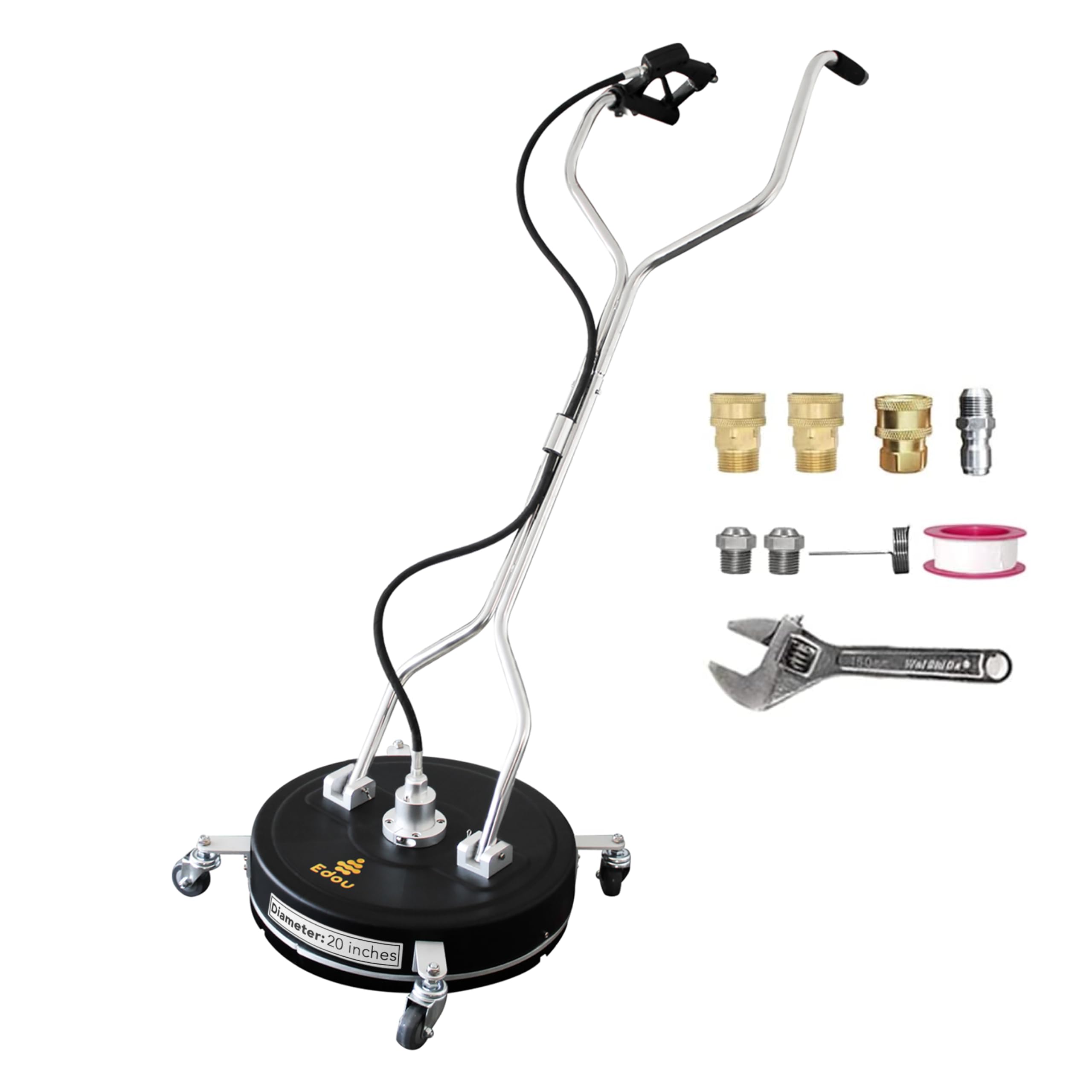 EDOU 20-Inch Heavy Duty Dual Handle Pressure Washer Surface Cleaner with Wheels - 4500 PSI Max Power Washer for Driveway, Deck & Concrete Cleaning - Includes 3/8-Inch Quick Connector Kit, Teflon Tape & Adapter Set - Ideal for Home, Garage & Commercial Use
