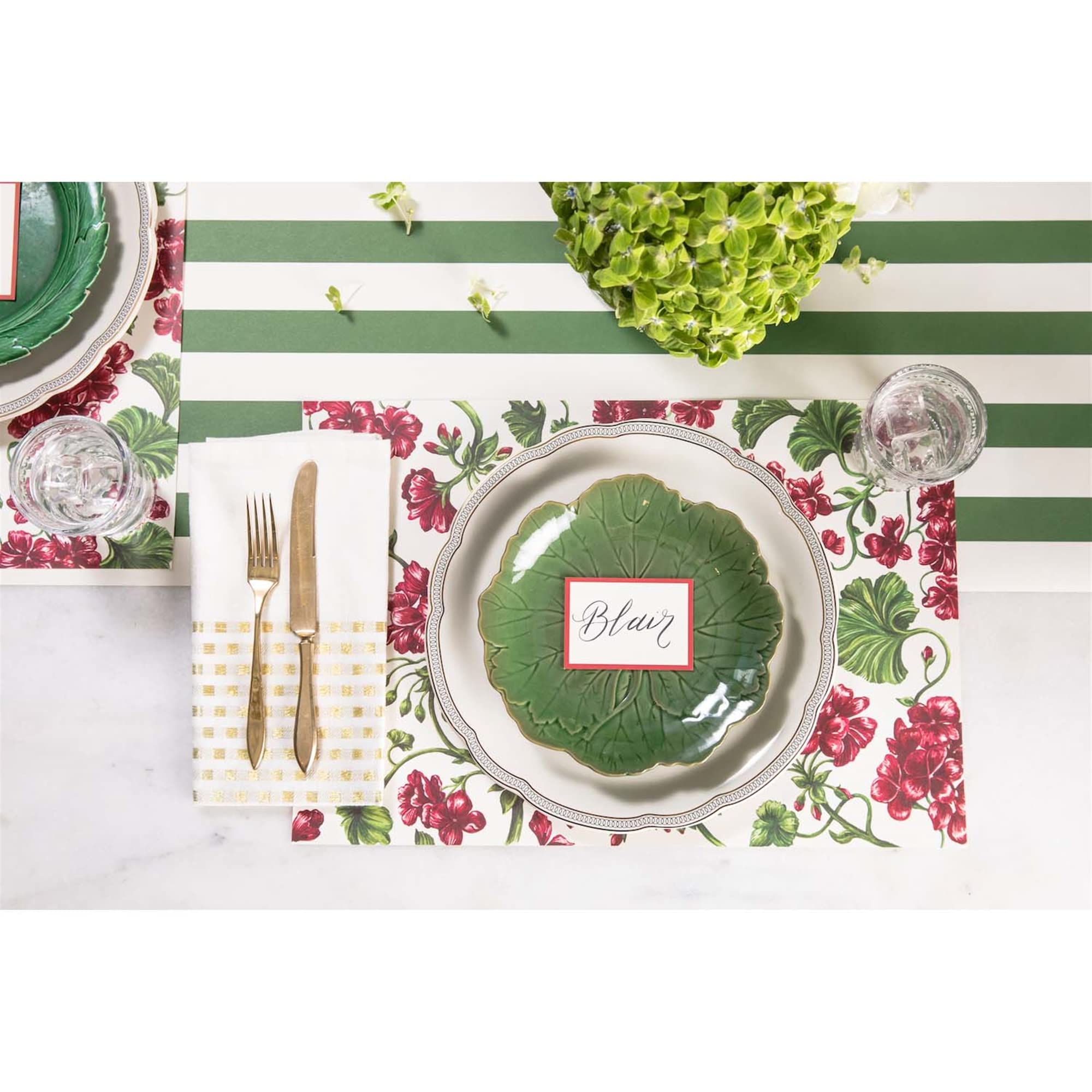 Floral Paper Placemats for Dining Table - Square Geraniums Disposable Placemats for Spring & Summer - 24 Sheets Per Pad | Perfect for Parties, Picnics & Outdoor Dining | Made in USA