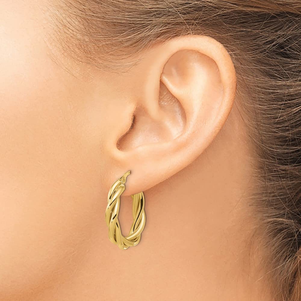 14K Yellow Gold Twisted Oval Hoop Earrings for Women - 25mm x 20mm Polished Elegant Dangle Earrings - Perfect for Parties, Weddings & Everyday Wear