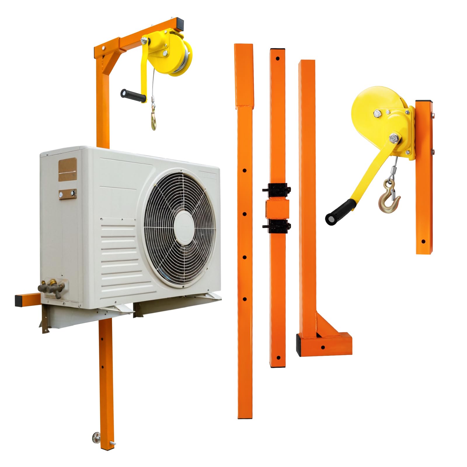 50FT Heavy Duty Air Conditioner Lifting Crane - 400lbs Capacity Manual Hand Winch with Adjustable Bracket for Outdoor AC Unit Installation | Perfect for HVAC Technicians & DIY Home Improvement Projects