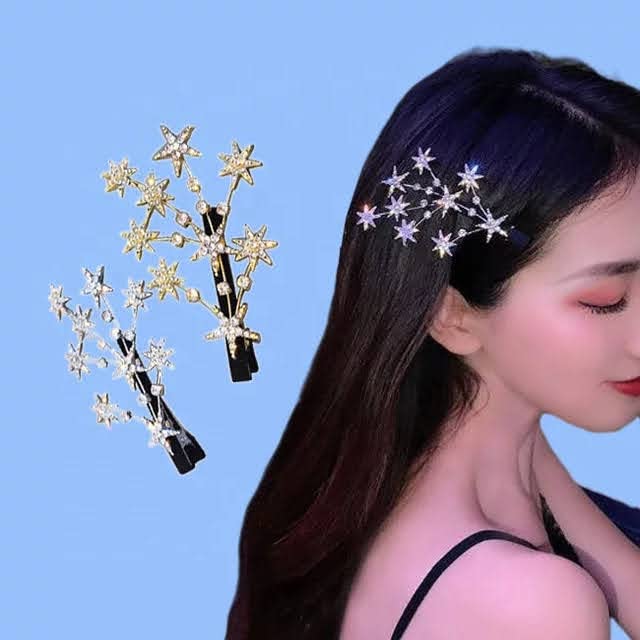 Samyak 2-Pack New Moon Snowflake Rhinestone Star Barrettes & Tree Branch Shiny Designer Hair Clips - Alligator Hair Pins for Women & Girls | Perfect for Weddings, Parties & Daily Hair Accessories (4-Pack)