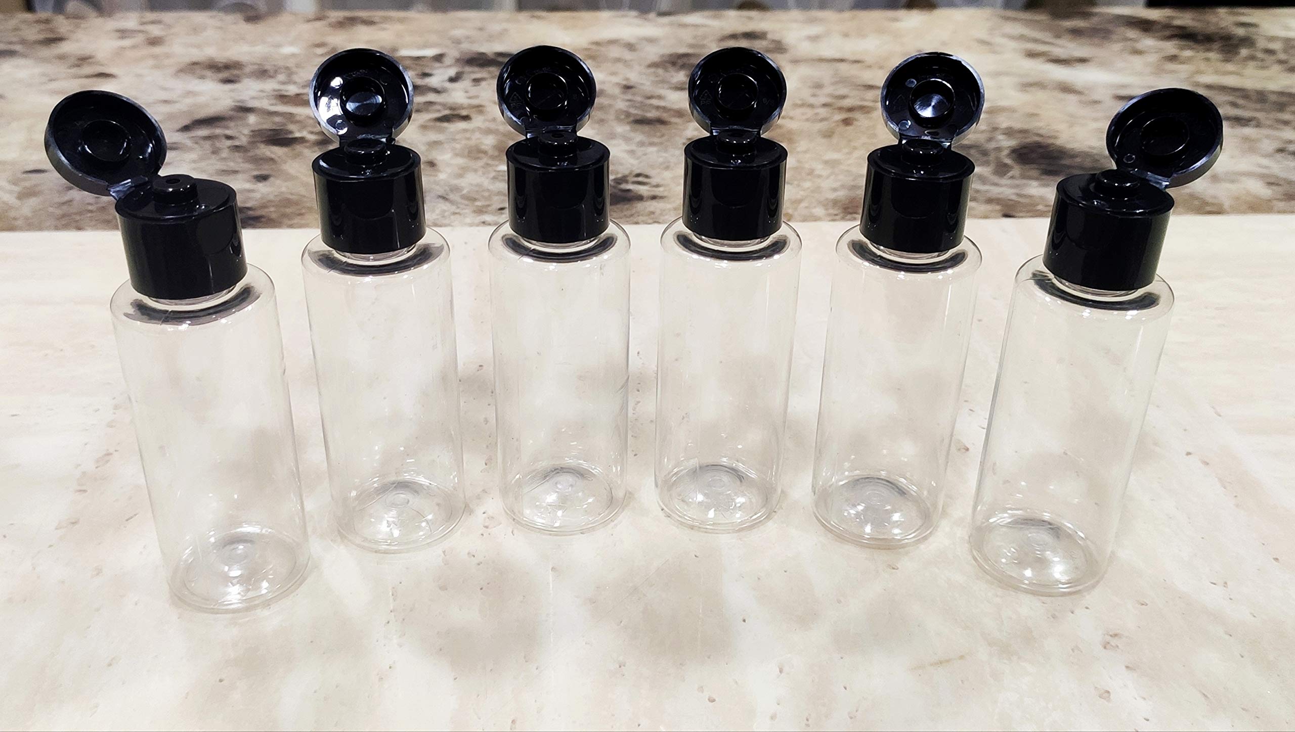 SPC Empty Clear Refillable Round Plastic Bottles with Flip Top Lids for Hand Sanitizer & Travel - 50ml (Black) - 6 Pack | Perfect for DIY Liquids, Toiletries & On-the-Go Essentials