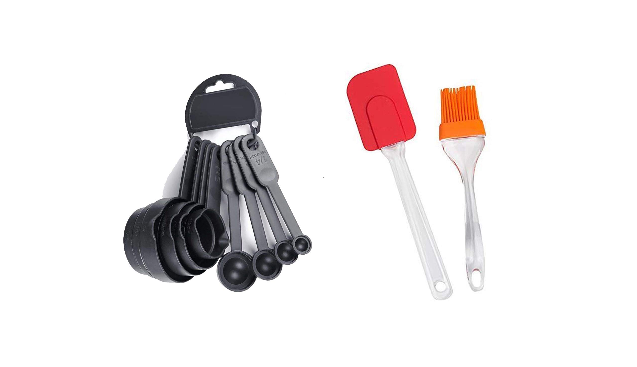 ARDVI 8-Piece Black Measuring Cups and Spoons Set with Silicone Spatula & Brush - Premium Kitchen Baking Tools for Cooking, Baking, and Measuring Ingredients