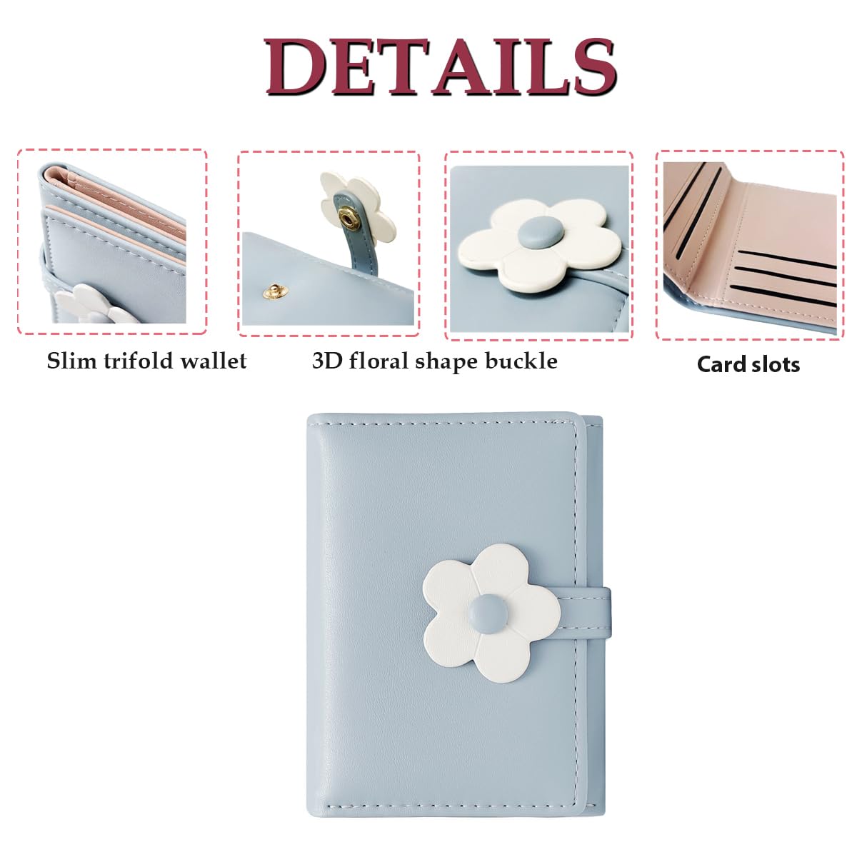 Sunwel Fashion Small Zipper Wallet with ID/Photo Window & Keyring - Cute 3D Flower Coin Purse Card Holder for Women & Girls | Perfect for Everyday Use, Travel & Gift Giving