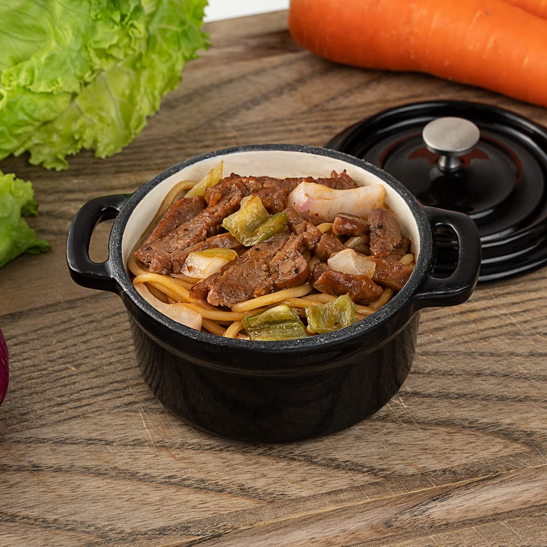 8 oz Mini Casserole Dish with Lid - Enameled Black Cast Iron Dutch Oven for Baking, Braising & Roasting | Perfect for Individual Servings, French Onion Soup & Crème Brûlée | Heavy-Duty Restaurantware Cocotte