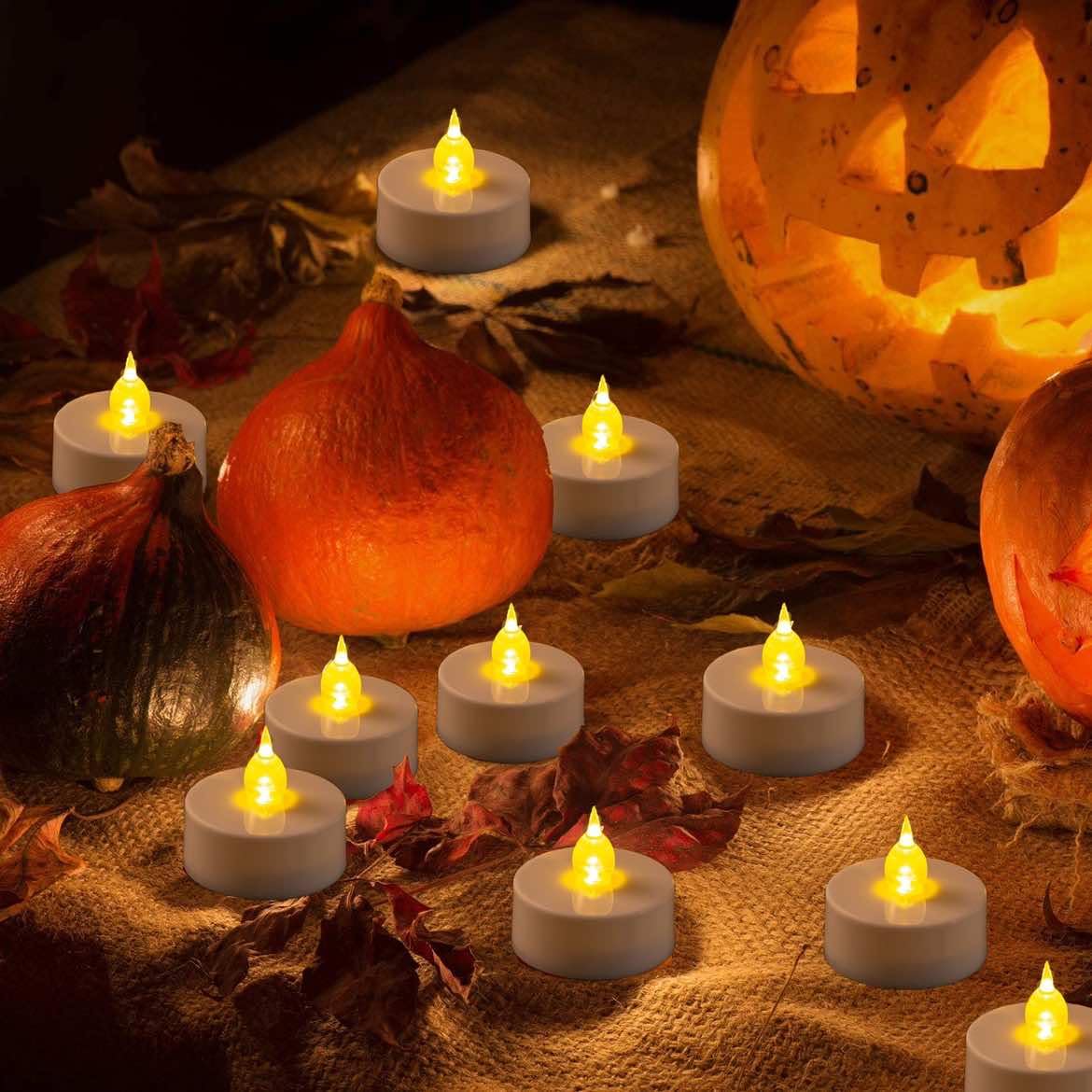 JUNPEI 24-Pack LED Tea Light Candles - Realistic Flickering Flameless Battery Operated Candles for Christmas, Weddings, Parties & Home Decor - Warm White Lights for Holiday & Festival Celebrations