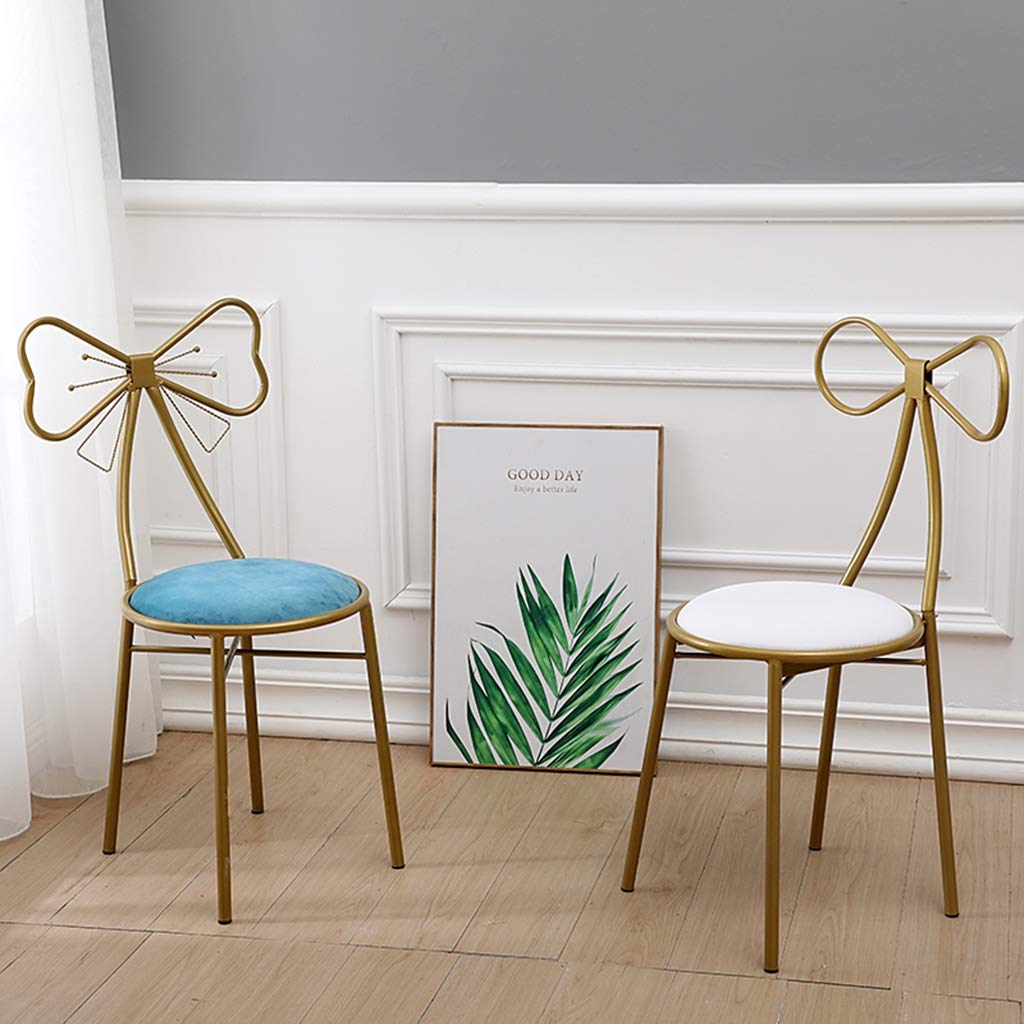 JHSLXD Gold Vanity Stool with Bow Tie Design - Elegant Metal Makeup Chair, Small Lounge Armchair for Bedroom, Reading Nook & Dining Room - White (Perfect for Girls' Room, Dressing Table & Home Decor)