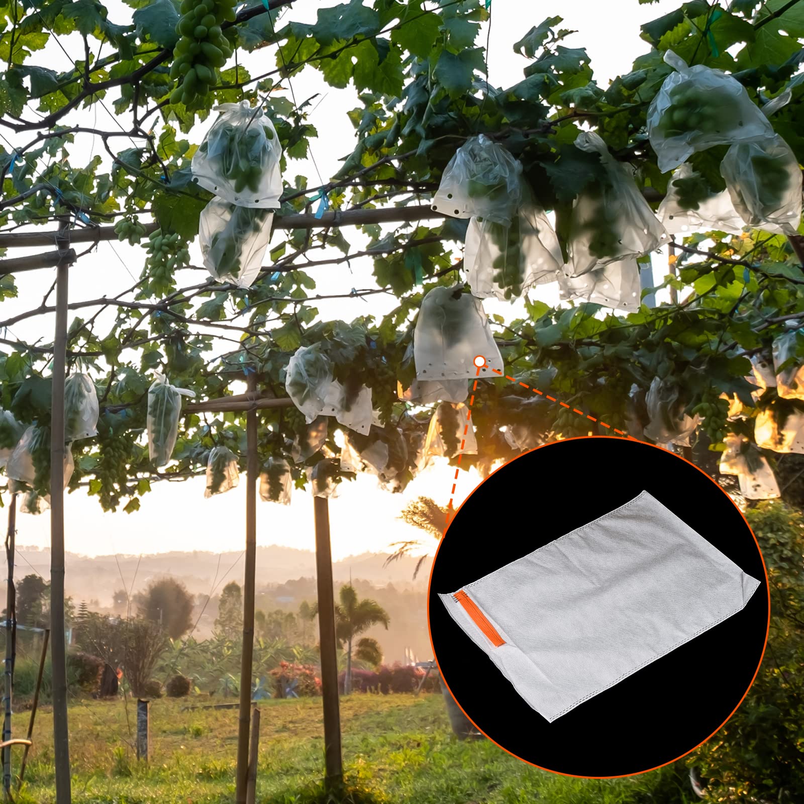 Meccanity 15x11 Inch Non-Woven Fabric Fruit Protection Bags - 100 Pack White Garden Plant Netting Covers for Apples, Pears, Peaches & Flowers | Durable Pest Control & Sun Protection for Organic Gardening