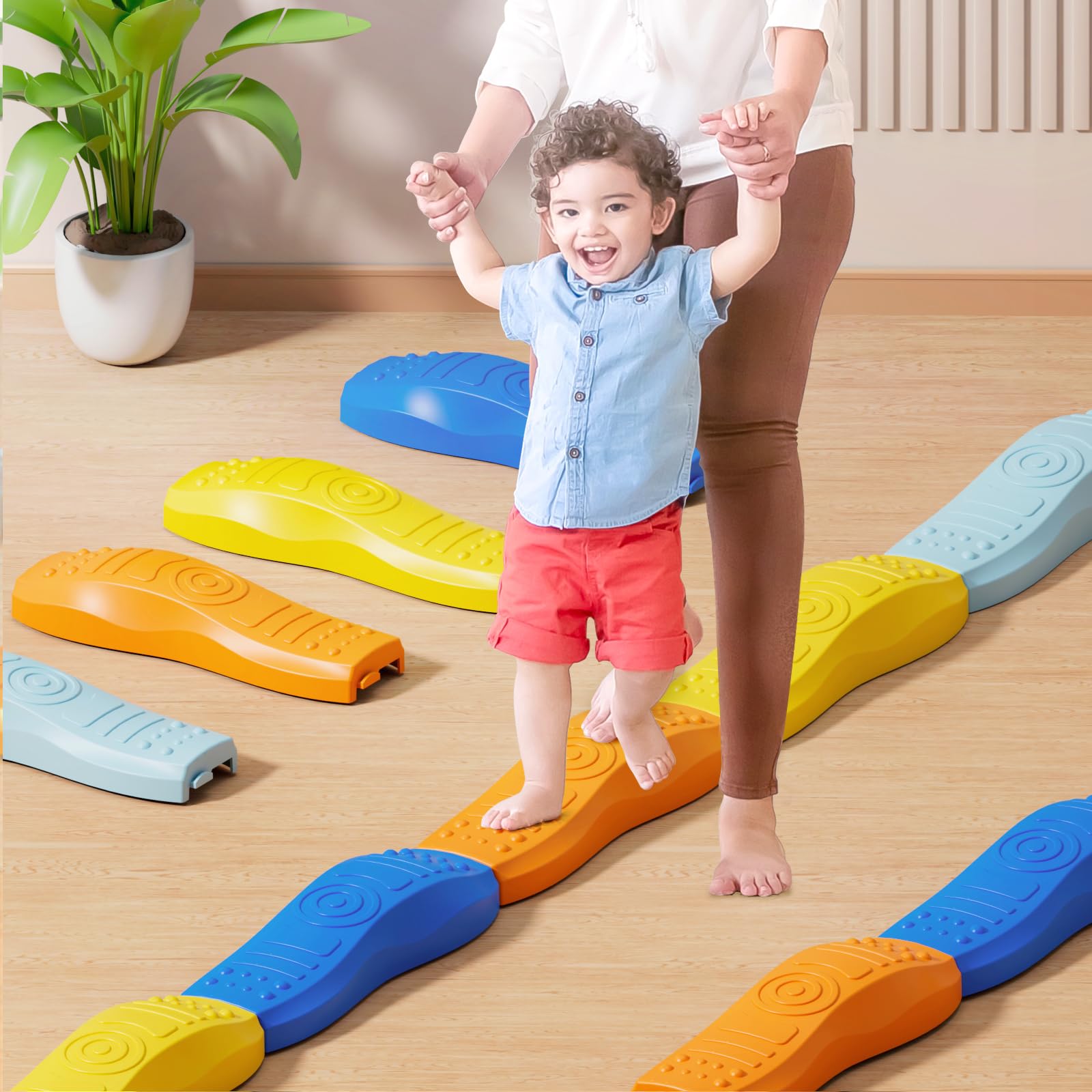 Non-Slip Colorful Interlocking Balance Beam & Stepping Stones for Kids - Sensory Toys for Toddler Balance Coordination, Indoor/Outdoor Obstacle Course for Boys & Girls - Perfect for Playrooms, Backyards & Preschool Activities
