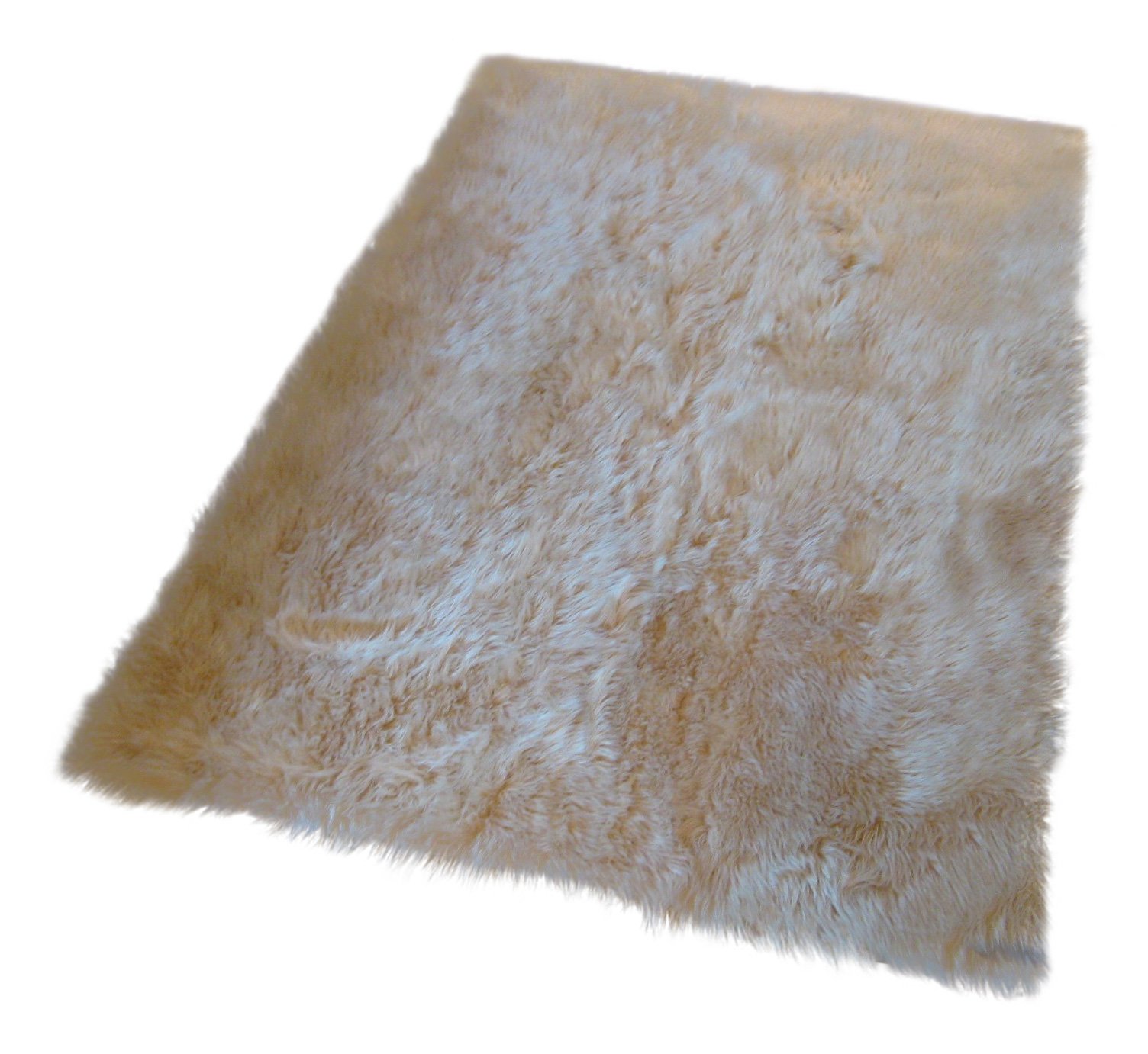 Fluffy Beige Faux Fur Flokati Rug 4x6 Feet - Soft Shaggy Area Rug for Living Room, Bedroom & Nursery - Cozy & Luxurious Home Decor