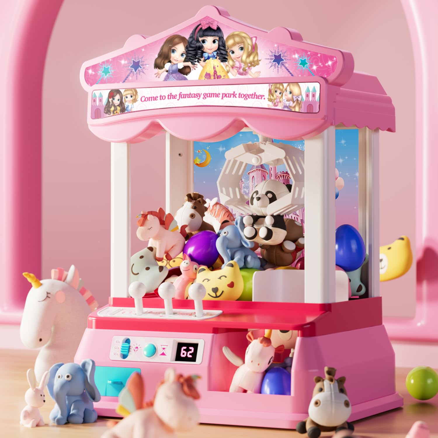 Large Claw Machine Toy for Kids - Pink Princess Arcade Game for Girls Ages 3-10 | Fun Birthday Gift & Carnival Prize for Toddlers to Elementary School Children