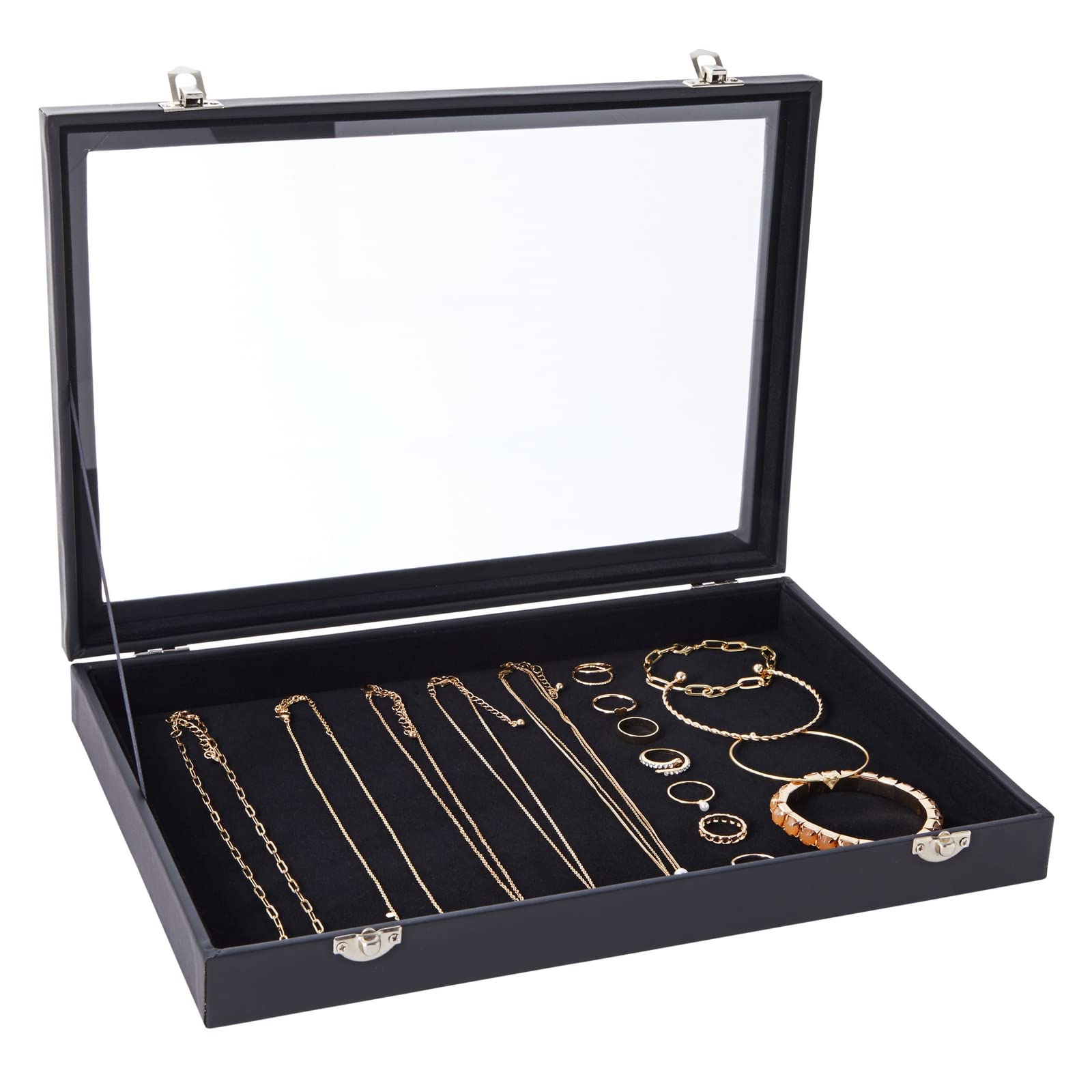 Juvale Small Velvet Jewelry Display Case - Elegant Travel Organizer Tray for Rings, Bracelets & Necklaces | Perfect Jewelry Storage for Women & Girls | Retail Display & Home Organization (Black) - Ideal for Travel, Gift Giving & Boutique Displays