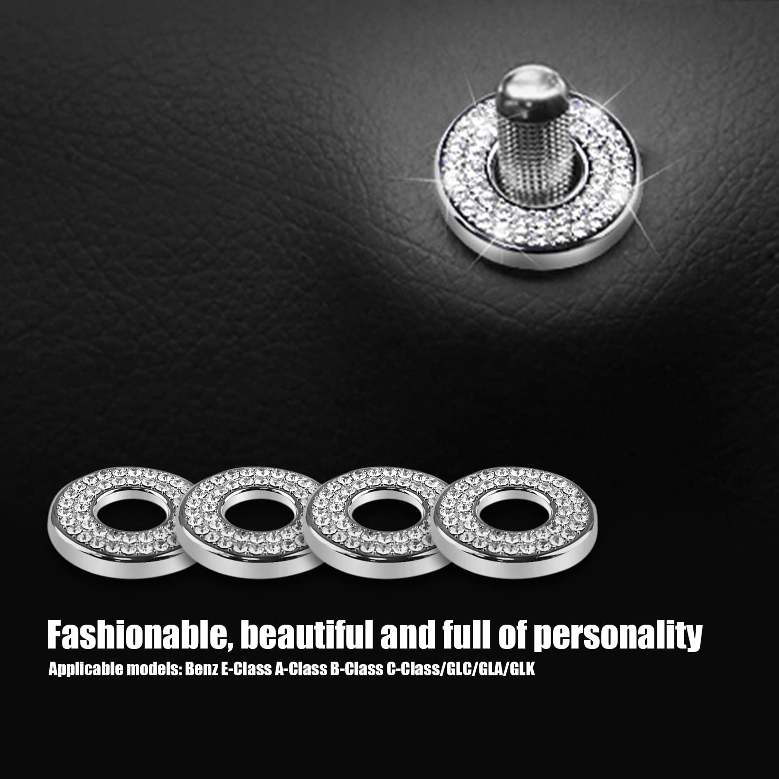 4PCS Rhinestone Car Door Lock Cover Stickers - Bling Pull Rod Bolt Decals for Mercedes-Benz A/B/C/E Class GLK GLA GLC - Elegant White Car Accessories for Luxury Vehicle Customization & Interior Decoration