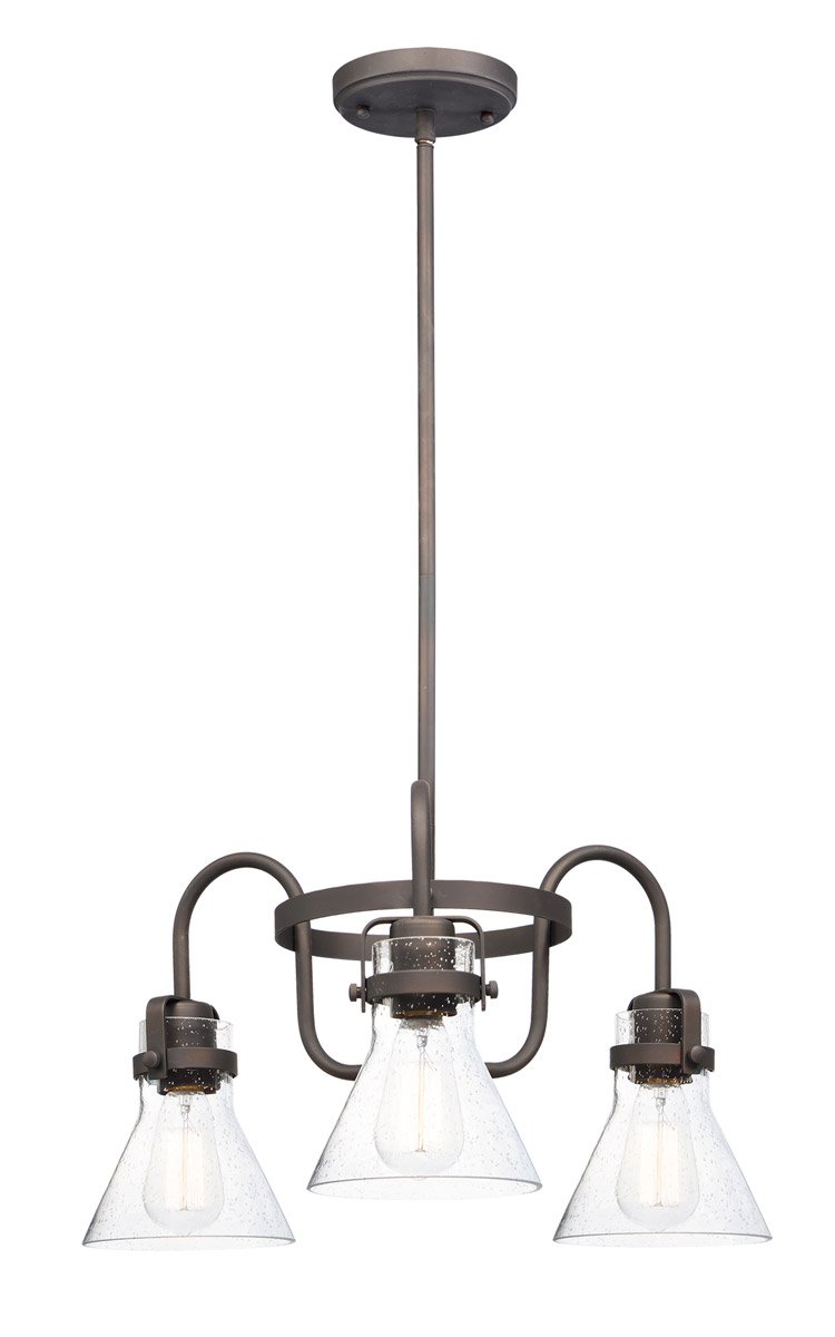 3-Light Chandelier with Oil Rubbed Bronze Finish - Steel & Glass Ceiling Light Fixture (22 Inch, 180W, MB Bulbs) - Perfect for Dining Room, Bedroom, or Entryway Lighting