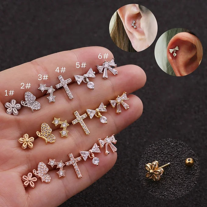 20G Cross Star Helix Earrings Stud - Hypoallergenic Surgical Steel Cartilage Piercing Jewelry for Women | Perfect for Everyday Wear, Parties & Gifts | HSPJ1934