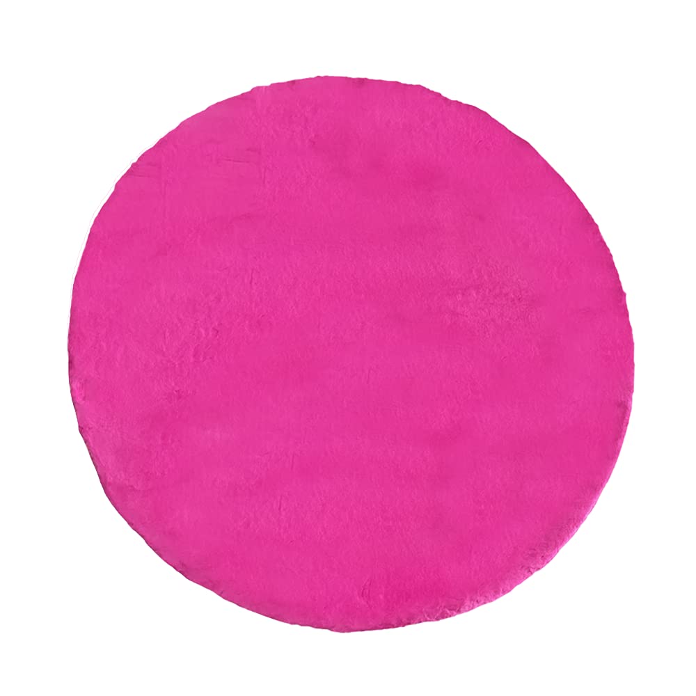 Ultra-Soft Faux Bunny Fur Shag Area Rug - 6 ft Round Fluffy Plush Carpet for Living Room, Bedroom & Nursery Decor in Hot Pink - Cozy & Stylish Floor Mat for Kids Room, Dorm or Pet Play Area