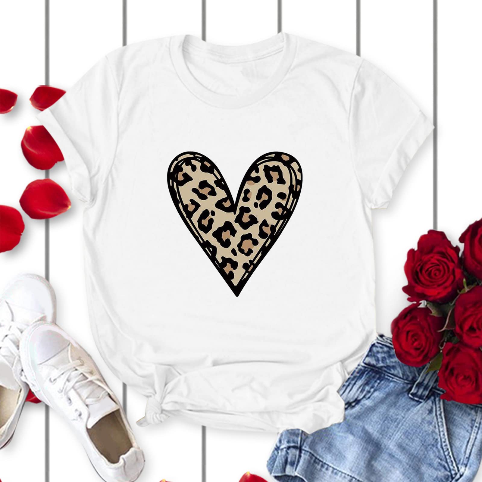 Valentine's Day Love Heart Graphic Tee for Women - Short Sleeve Loose Fit Casual T-Shirt | Perfect for Date Nights, Galentine's Parties & Romantic Gifts