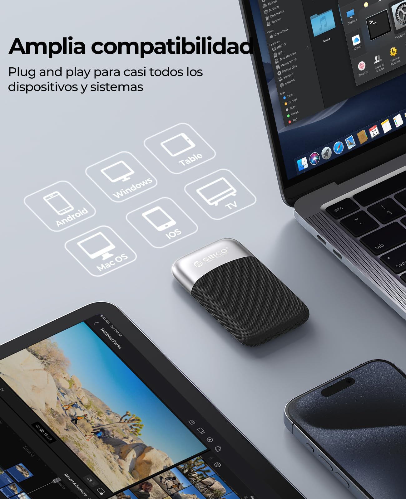 ORICO 1TB External SSD Portable Solid State Drive - 2000MB/s Speed, USB 3.2 Gen 2x2, USB-C & USB-A Cable Included - Perfect for Smartphones, Tablets, Laptops, Gaming & Photo/Video Storage - M20 Model