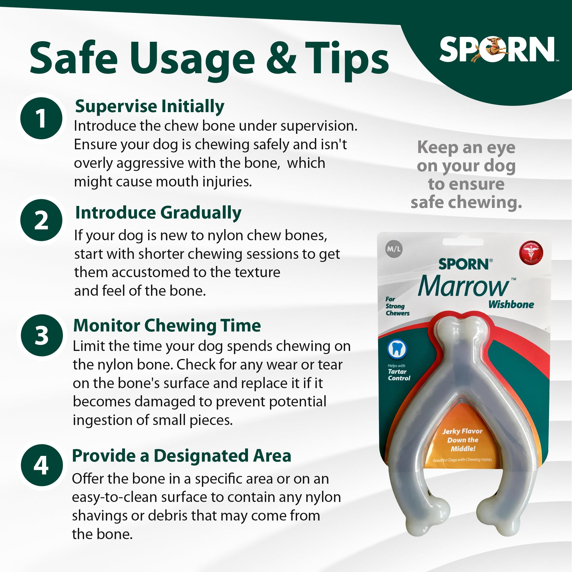 Durable Sporn Marrow Wishbone Dog Chew Bones for Aggressive Chewers - Jerky Flavor Nylon Chew Toy, Non-Toxic & Gluten-Free for Medium/Large Dogs - Perfect for Teething, Anxiety Relief & Long-Lasting Entertainment