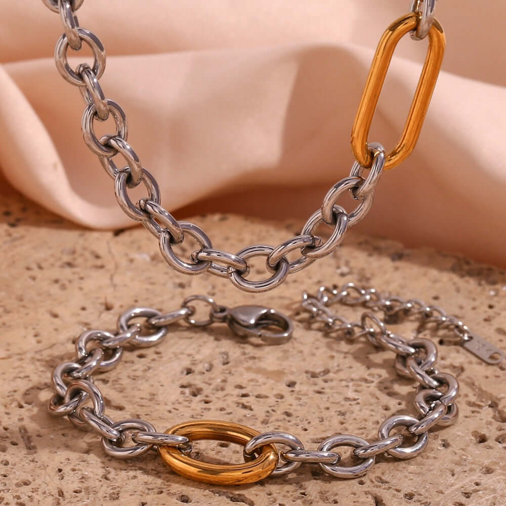 Edgy Chunky Two Tone Paperclip Chain Bracelet for Women - Gold & Silver Fashion Jewelry B0384 | Trendy Layering Bracelet for Casual & Party Outfits