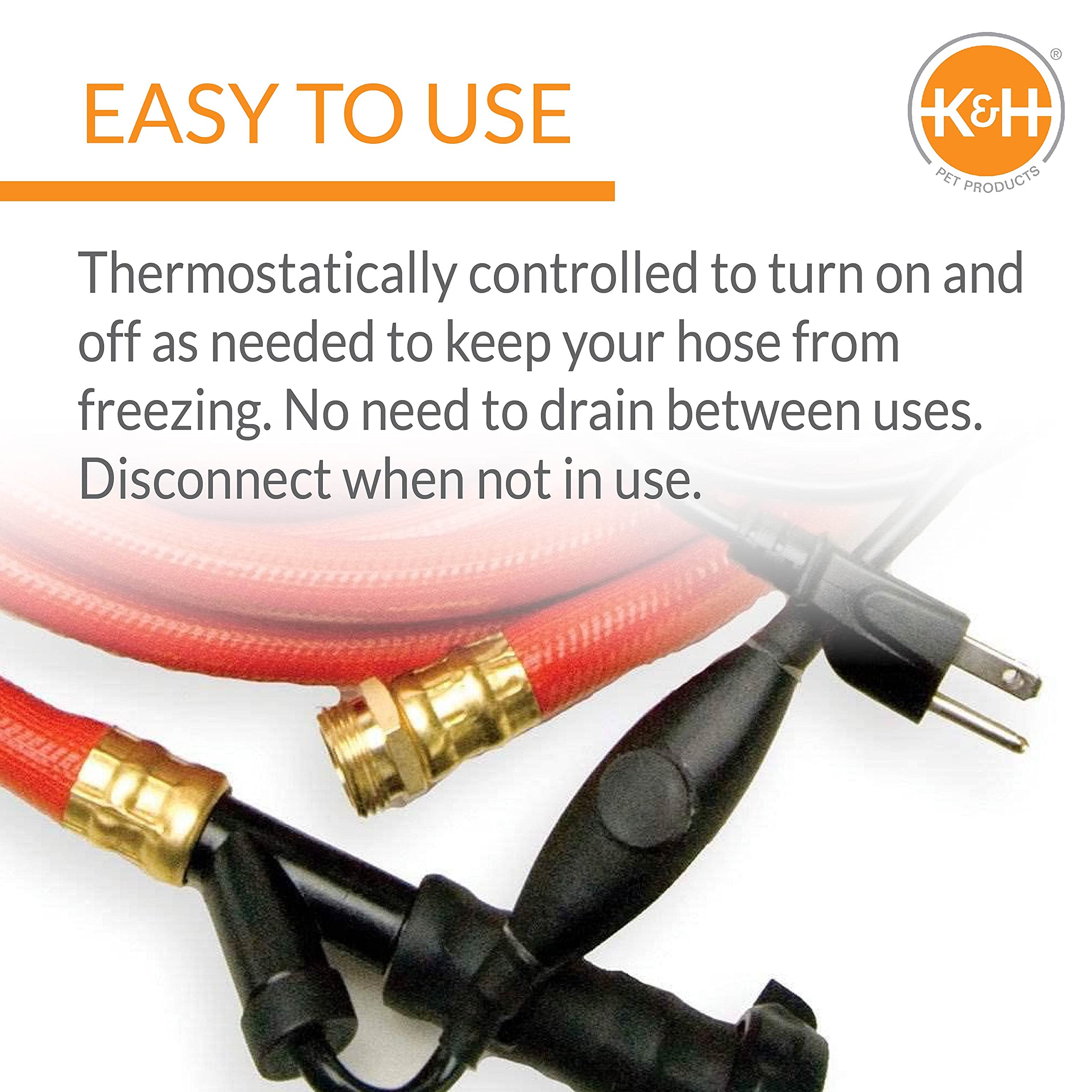 K&H Pet Products Thermo-Hose Ice Free Heated Water Hose - 60ft Rubber Hose with 250W Heating - Prevent Frozen Pipes for Pets & Livestock in Winter - Outdoor Use for Dog Houses, Barns & Farms