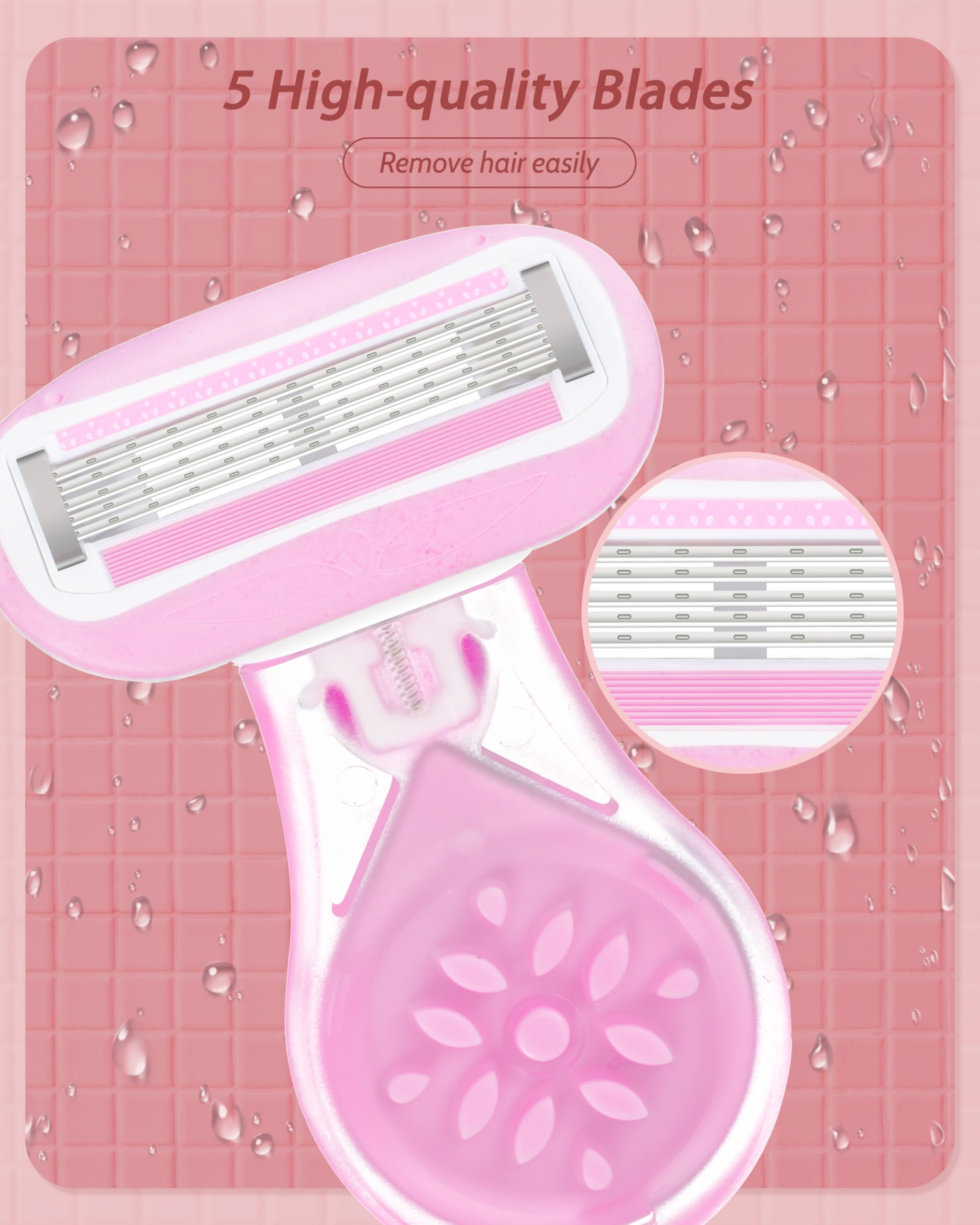 Women's Travel Razor Set - 5 Blade Smooth Shave Razor with Portable Case | 1 Handle + 3 Refills + Travel Pouch | Pink Shaving Kit for Women | Perfect for Vacation, Gym Bag & On-The-Go Grooming