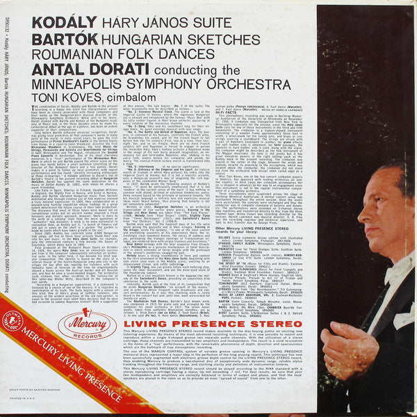 Antal Dorati Conducts Kodály & Bartók: Háry János Suite, Hungarian Sketches, Romanian Dances - Minneapolis Symphony Orchestra LP (VG+) - Perfect for Classical Music Collectors & Vinyl Enthusiasts