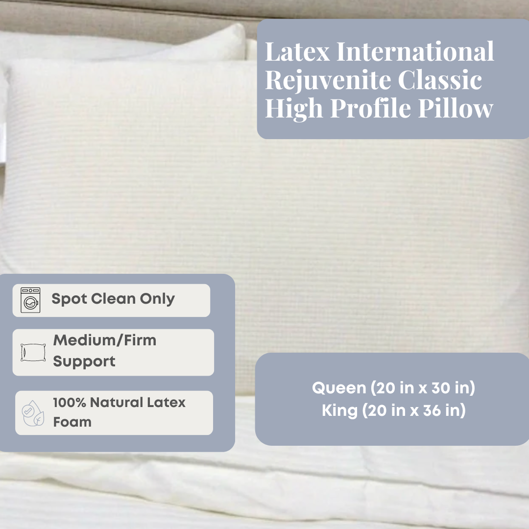 Latex International Rejuvenite Classic High Profile Pillow - Premium Natural Latex Pillow for Neck and Shoulder Support - Perfect for Side Sleepers and Back Pain Relief