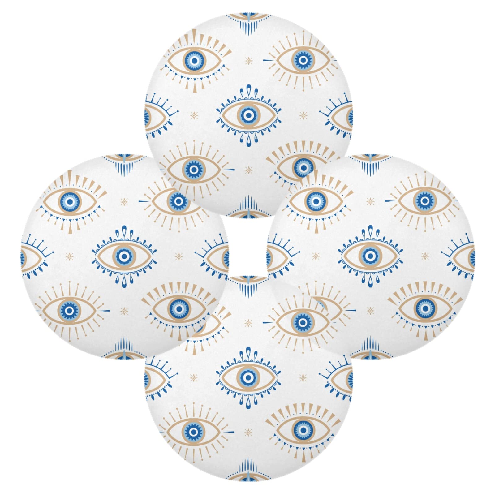 Xigua Set of 6 Round Heat-Resistant Placemats for Dining Table - Washable & Stain-Resistant Kitchen Table Mats with Evil Eye Design | Perfect for Everyday Meals, Dinner Parties & Home Decor