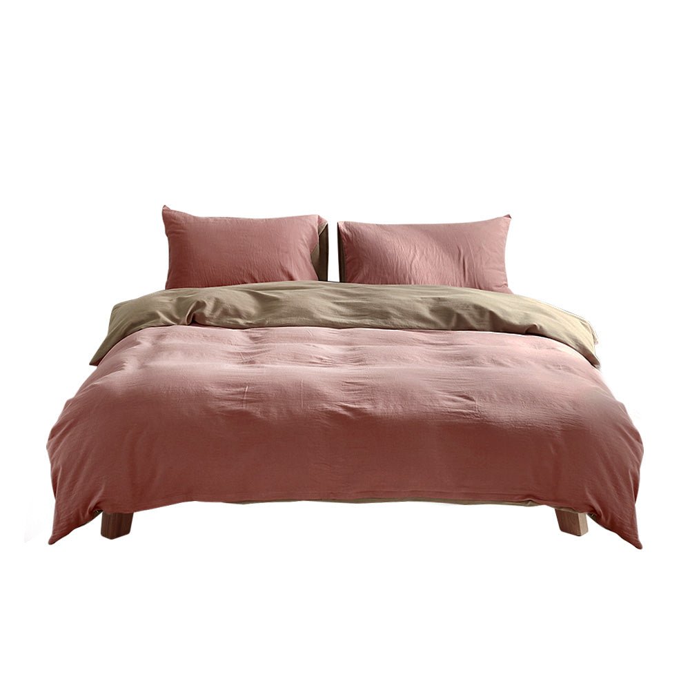 Luxury Washed Cotton Quilt Set - Pink & Brown Double Size Bedding for Cozy Comfort | Perfect for Master Bedroom, Guest Room & Dorm Decor