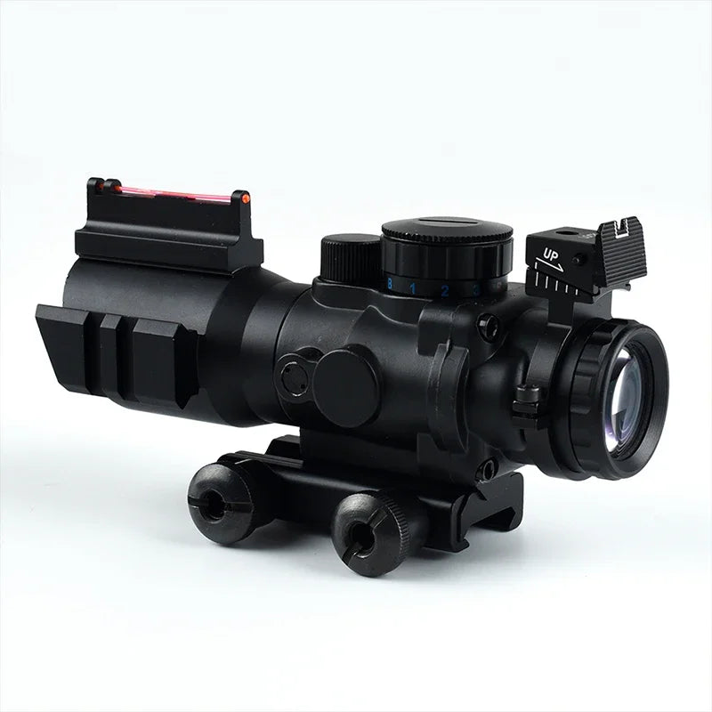 4x32 ACOG Tri-Illuminated Cross Scope - Adjustable Tactical Rifle Scope with Red Fiber Optic Sight for Hunting | Fits 20mm Rail | Perfect for Tactical Shooting, Hunting & Outdoor Adventures