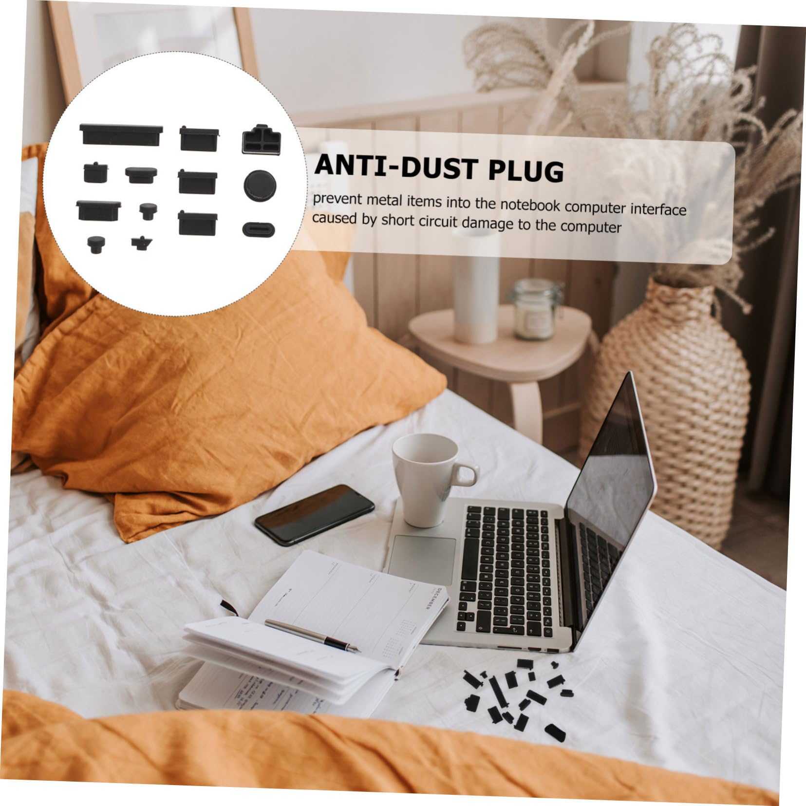 Veemoon Laptop Dust Plug Set - 12-Pack Silicone Port Covers for USB, HDMI, Audio Jack - Anti-Dust Protector for MacBook, PC, Desktop Computer - Perfect for Office, Home & Travel Use