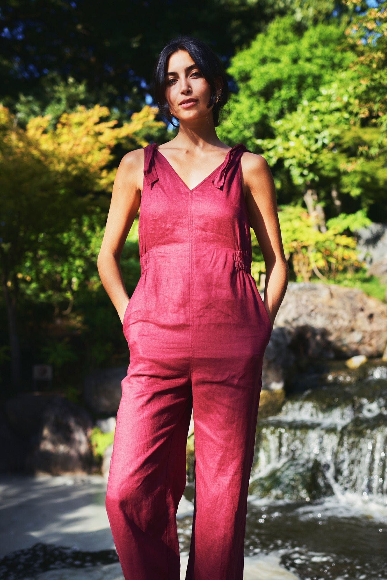 Floss Women's Linen Jumpsuit in Berry | Summer Casual Romper for Beach, Vacation & Everyday Wear