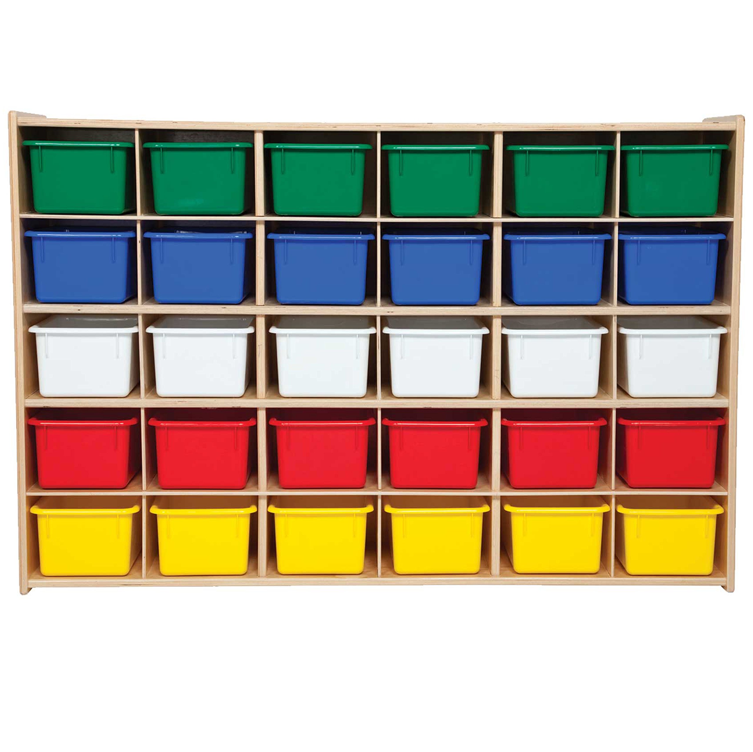 Montessori Kids Storage Cabinet - 30-Cubby Organizer with Assorted Bins, Baltic Birch Plywood Bookshelf, Greenguard Gold Certified Toy Storage for Playroom & Classroom (White)