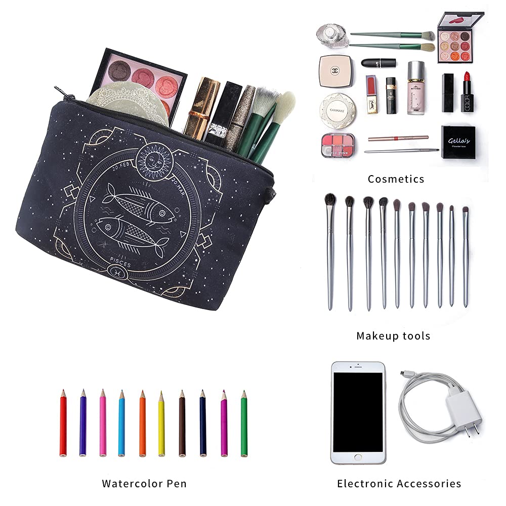 12 Constellations Makeup Bag for Women - Waterproof Travel Cosmetic Organizer (Cancer) for Daily Use & Trips