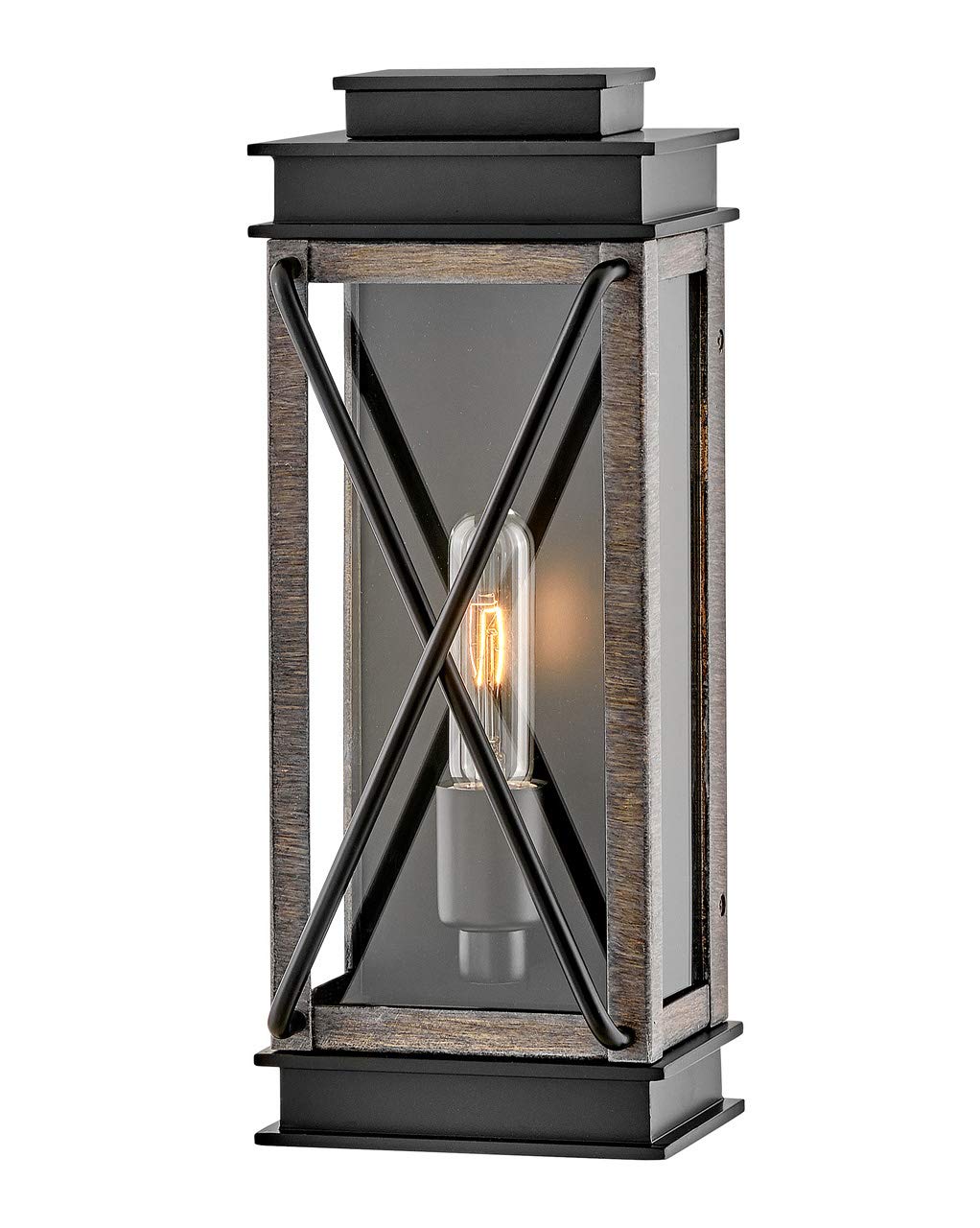 Hinkley Montecito Medium Wall Mount Outdoor Lantern - Black with Driftwood Gray Accent, Aluminum Construction, Clear Glass, Hidden Mounting Hardware - Perfect for Porch, Patio, Garden & Entryway Lighting