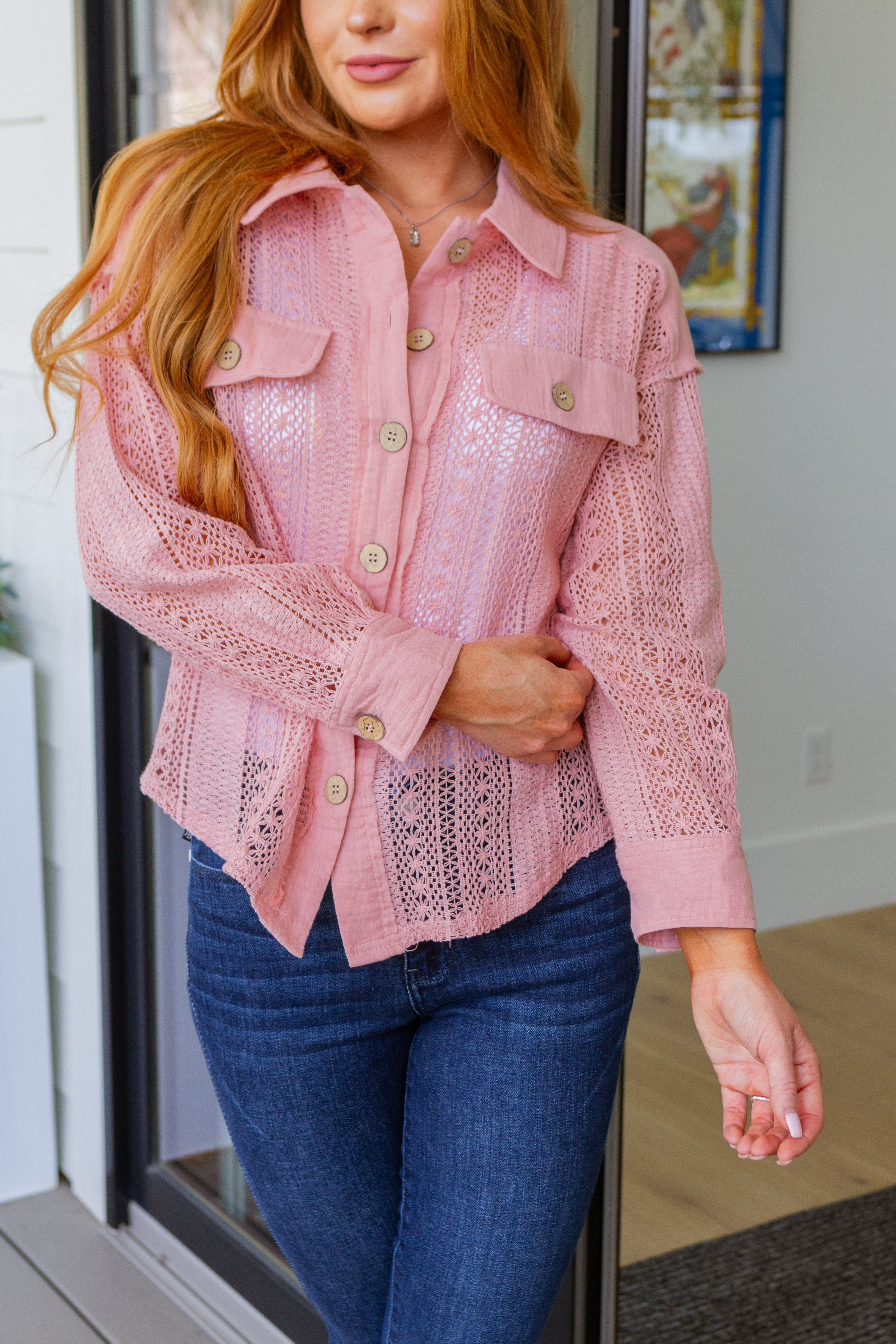 Elegant Rose Lace Button Down Blouse for Women - Perfect for Office, Date Night & Special Occasions