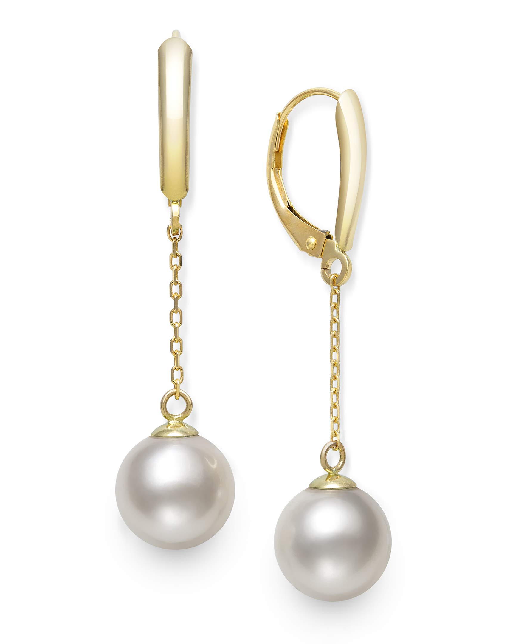 14K Yellow Gold Cultured Freshwater Pearl Drop Dangle Earrings for Women - Elegant Jewelry Gift for Birthday, Anniversary & Special Occasions