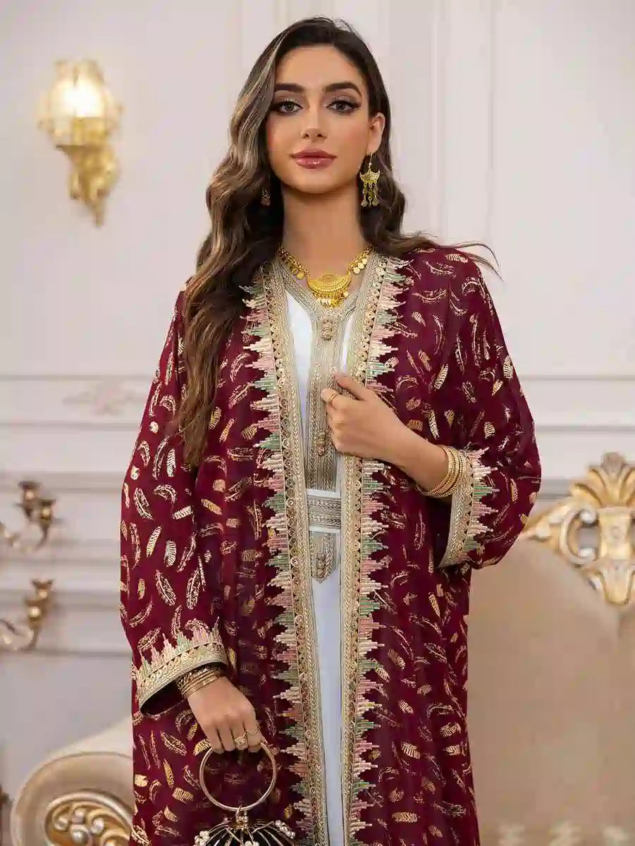 Elegant 2-Piece Eid Outfit - Bronzing Chiffon Caftan Kaftan Dress with Inner Sleeveless Dress #25454 for Women's Special Occasions, Parties & Festive Celebrations