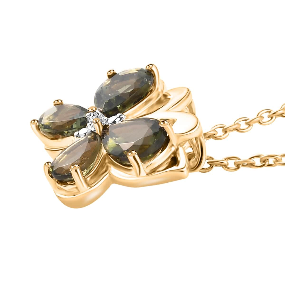 SHOP LC Sterling Silver Moldavite Pendant Necklace with Vermeil Yellow Gold Butterfly - 20