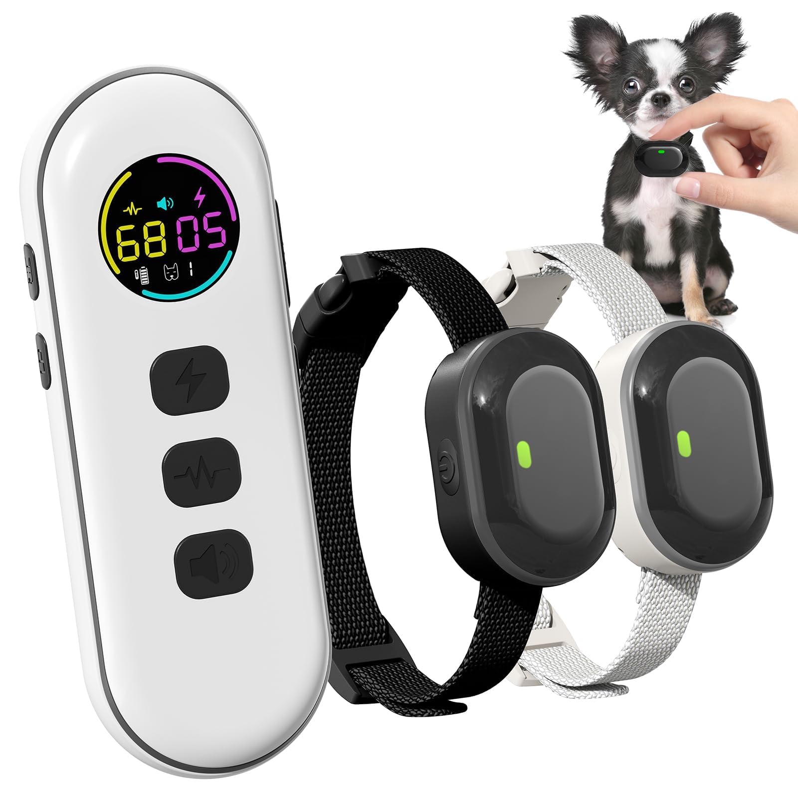 Ultra-Small Dog Shock Collar for 2 Dogs - 1300ft Remote, 198-Level Control, Waterproof & Rechargeable Training Collar for Small (5-15lbs) & Medium Dogs - Perfect for Obedience Training, Bark Control & Outdoor Adventures (White/Black)