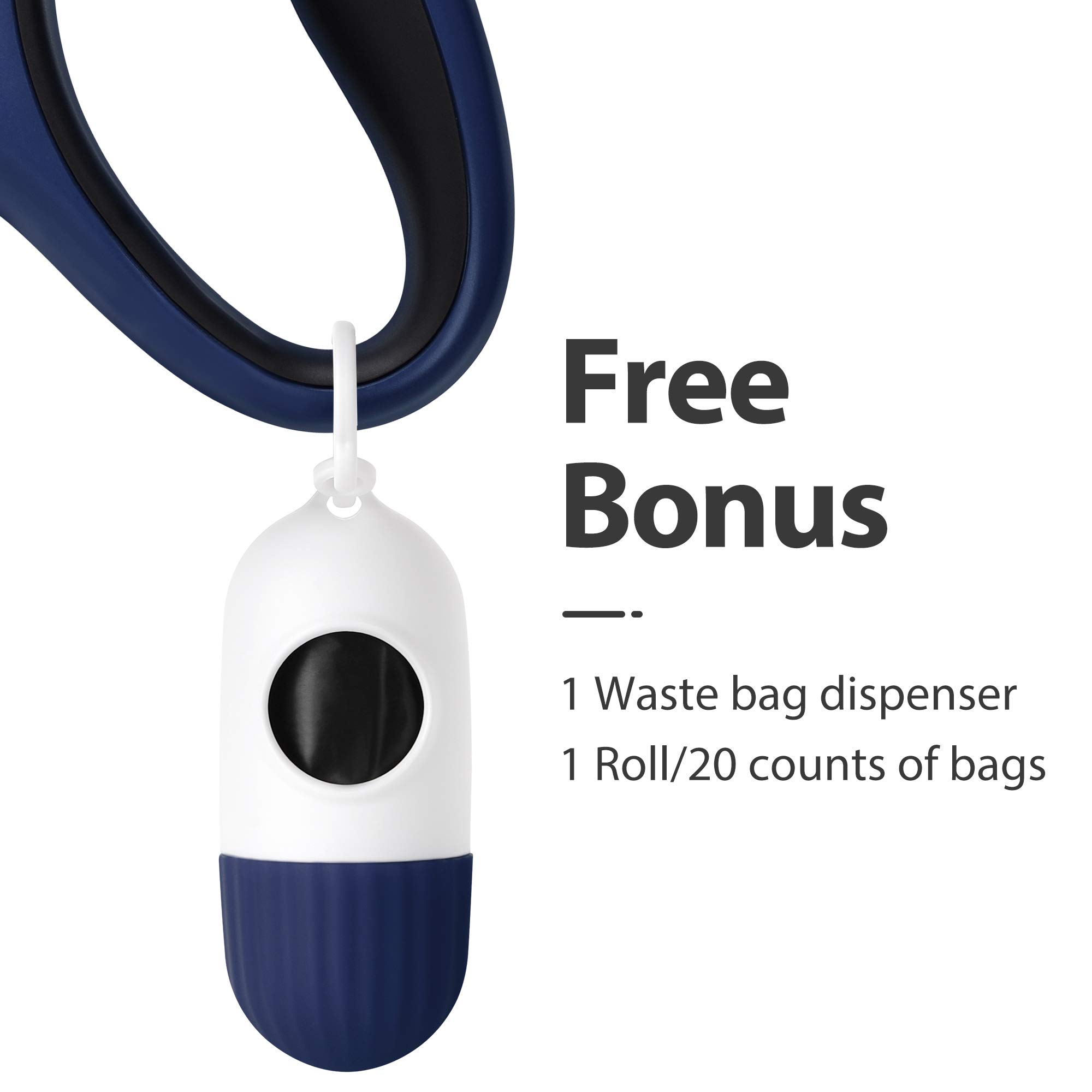 Fida 16ft Retractable Dog Leash with Poop Bag Dispenser - Tangle-Free Nylon Tape Leash for Small Dogs & Cats Under 26lbs, Anti-Slip Handle & Reflective Strips (Navy Blue) - Perfect for Walking, Jogging & Outdoor Adventures