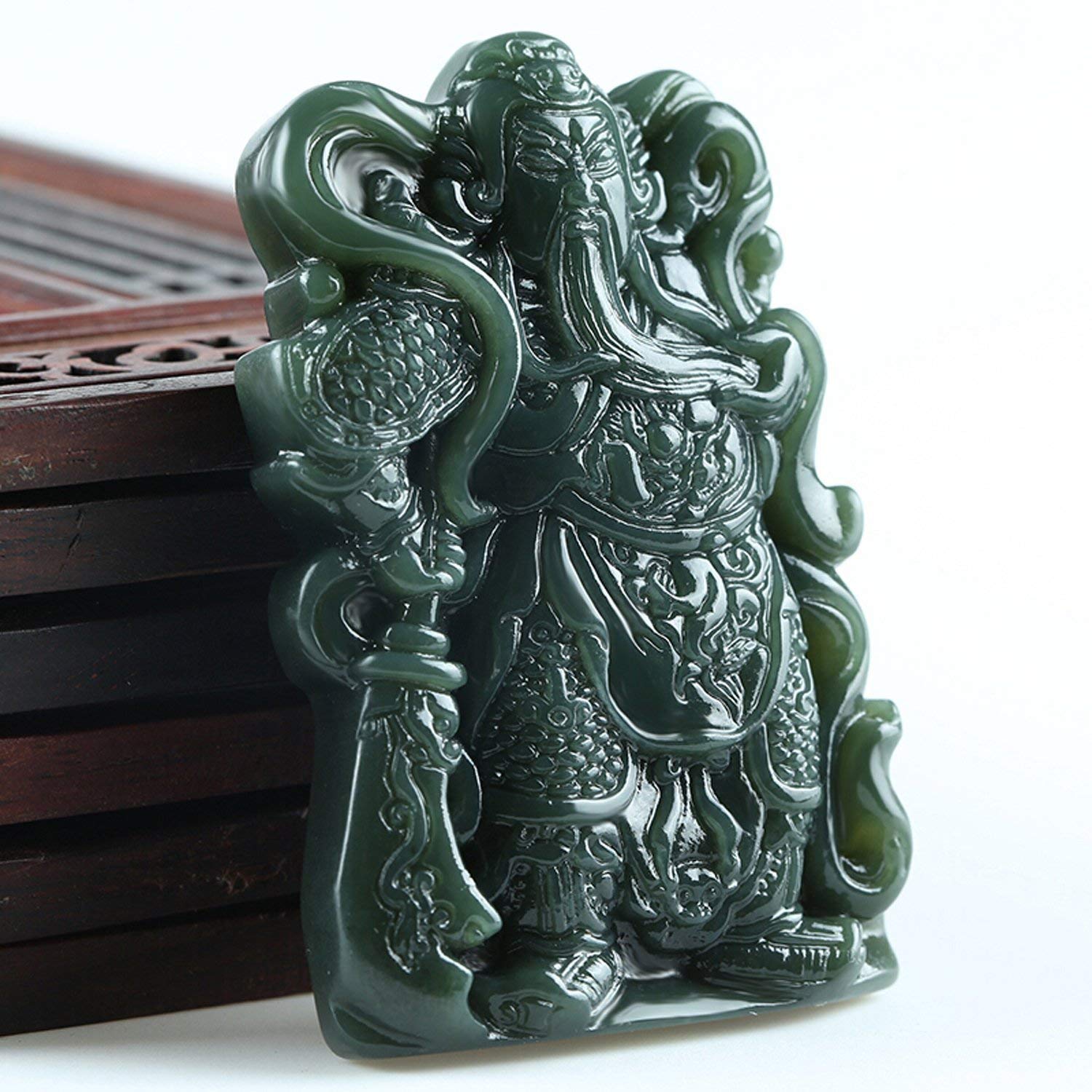 Men's & Women's Dragon Green Jade Crystal Pendant Necklace - Guan Yu Wealth God & Eighteen Lohan Amulet for Good Fortune | Spiritual Protection Jewelry for Meditation, Feng Shui & Gift Giving
