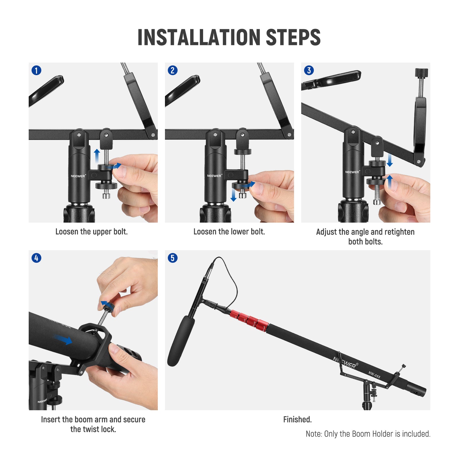 NEEWER CM-NA 2 Microphone Boom Pole Stand Holder - Professional Adjustable Mic Arm for Studio Recording, Podcasting & Live Streaming
