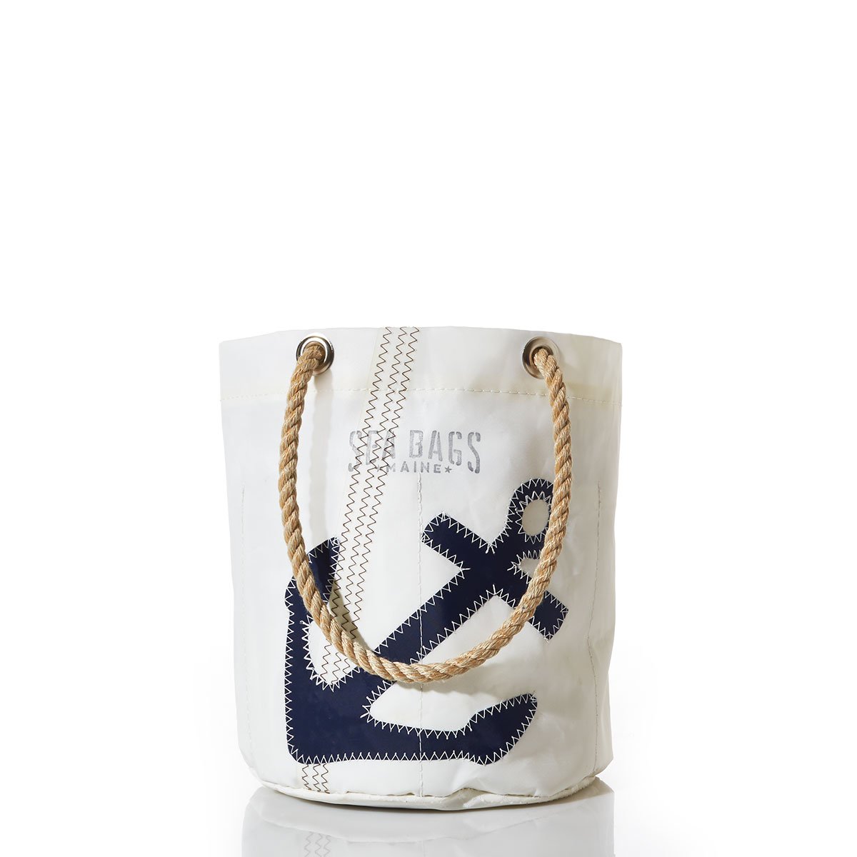 Sea Bags Recycled Sail Cloth Navy Anchor Beverage Bucket Bag - Collapsible Cooler with Interior Pockets & Rope Handles | Perfect for Beach Trips, Picnics, Boating & Outdoor Adventures